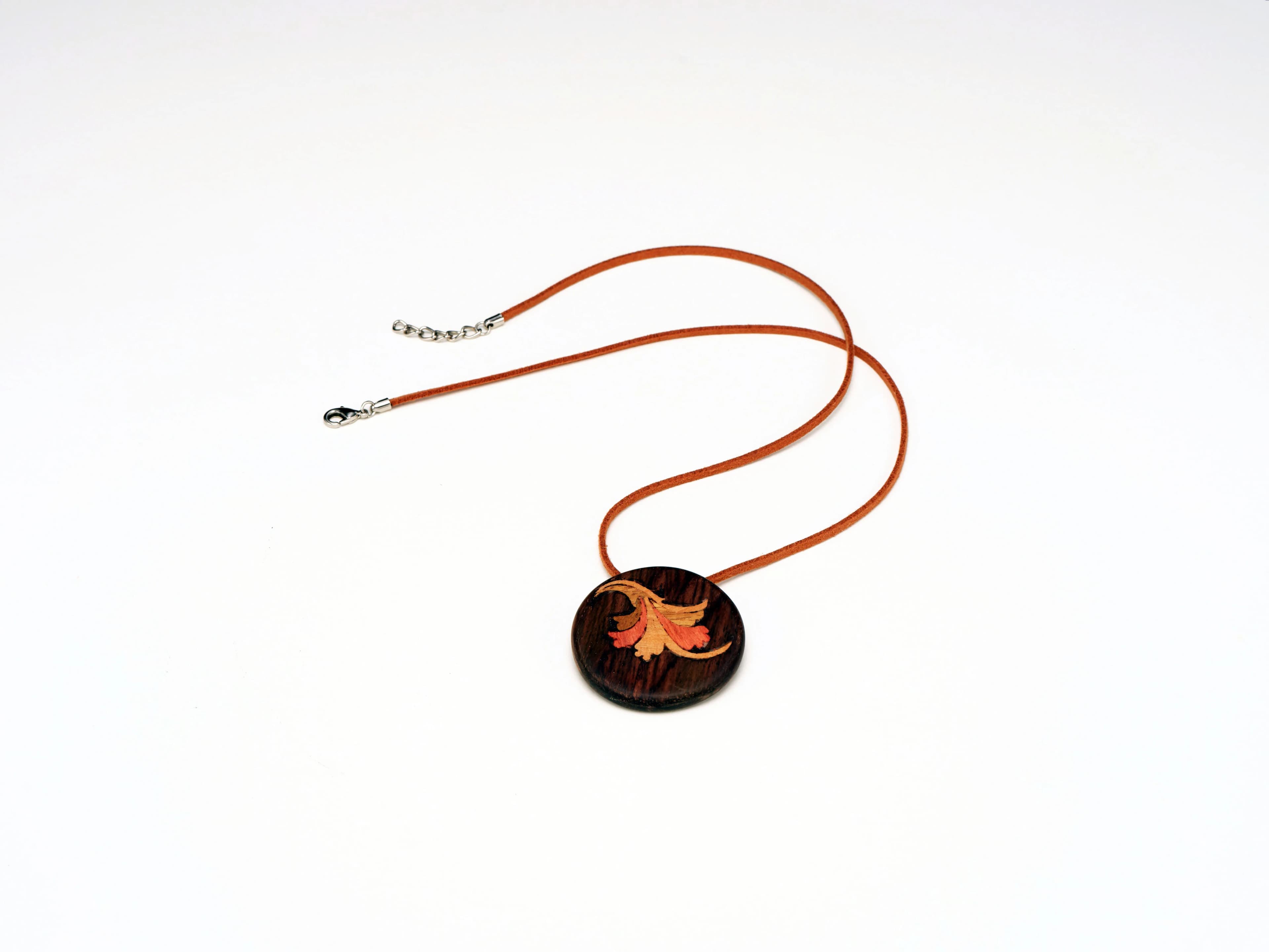 Rosewood Inlay Leaf Pendant Necklace