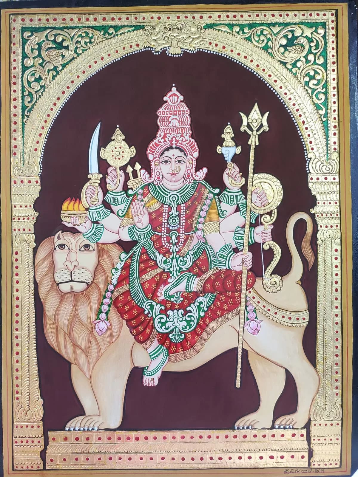 Mysore Painting — Goddess Durga on Lion
