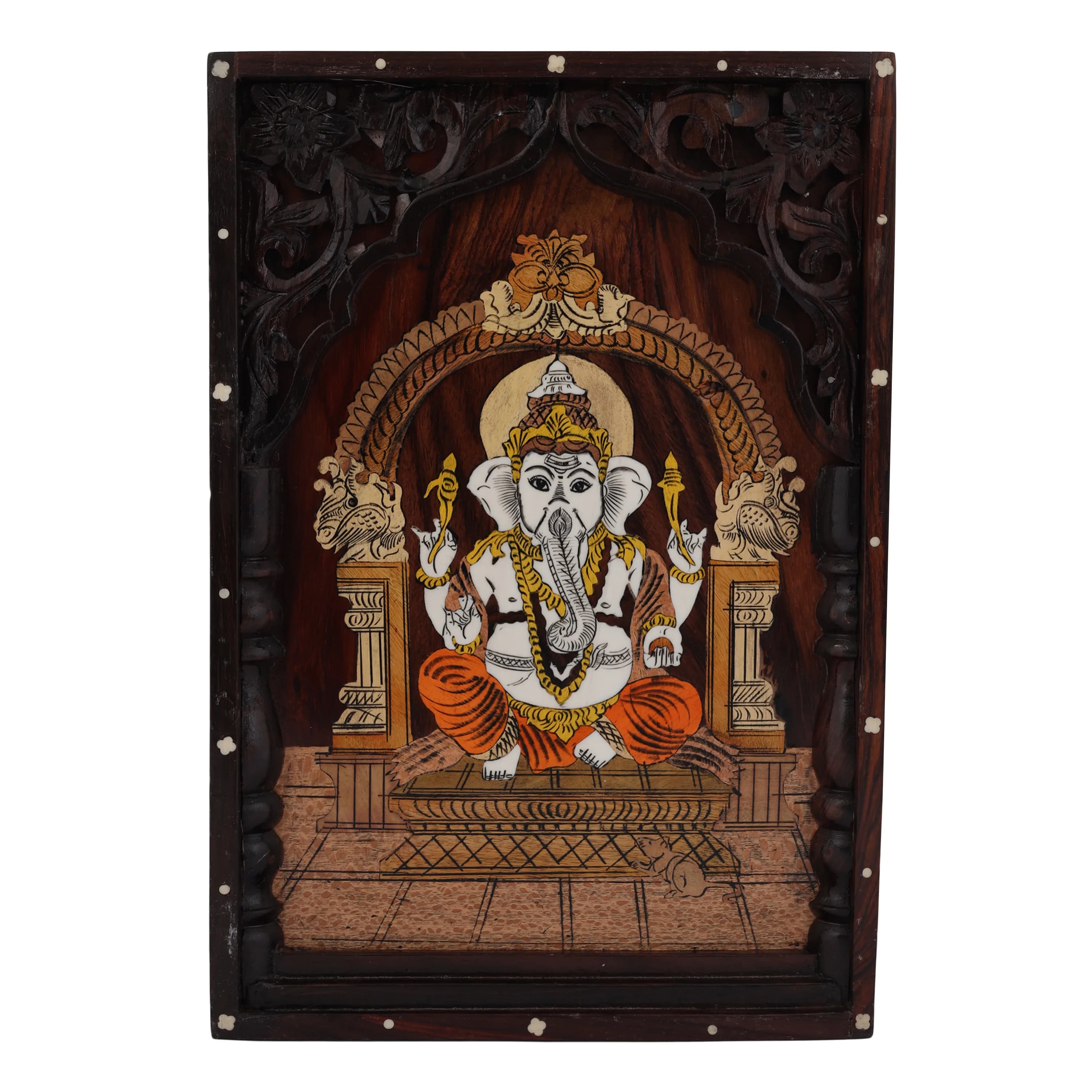 Rosewood Inlay — Ganesha Wall Plaque